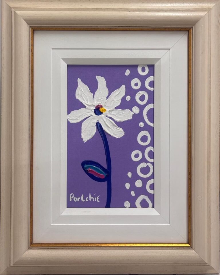 Acrylic on stretched canvas  Painting titled (c)  Daisy on purple