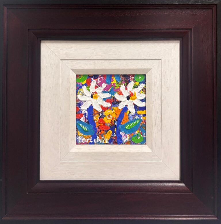 Acrylic on stretched canvas  Painting titled (c)  White Daisy on palette