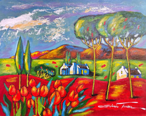 {je_artwork_artwork_medium_id}  {je_artwork_artwork_category_id} titled Red tulips in a landscape
