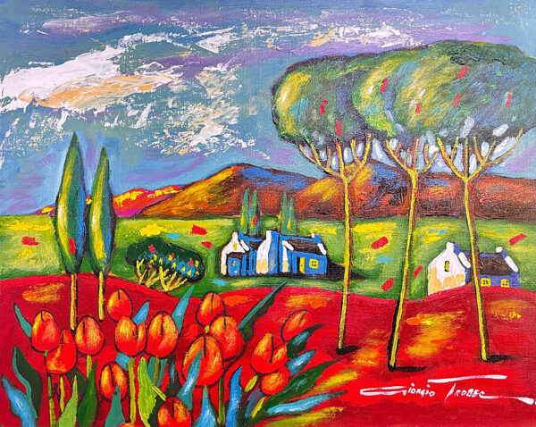 {je_artwork_artwork_medium_id}  {je_artwork_artwork_category_id} titled Red tulips in a landscape