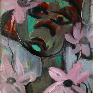 Woman with pink flowers
