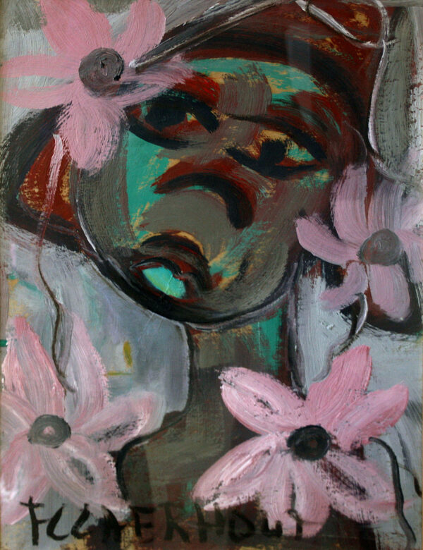 {je_artwork_artwork_medium_id}  {je_artwork_artwork_category_id} titled Woman with pink flowers