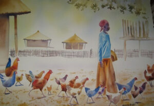 {je_artwork_artwork_medium_id}  {je_artwork_artwork_category_id} titled Granny and Chickens