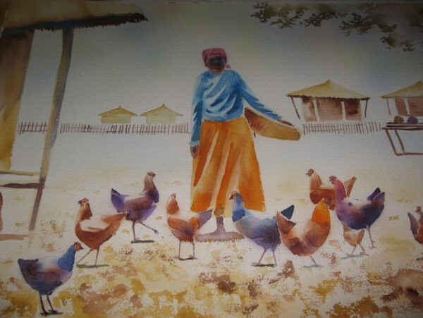 {je_artwork_artwork_medium_id}  {je_artwork_artwork_category_id} titled Granny and Chickens
