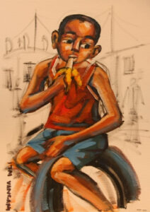 {je_artwork_artwork_medium_id}  {je_artwork_artwork_category_id} titled Child Eating banana @