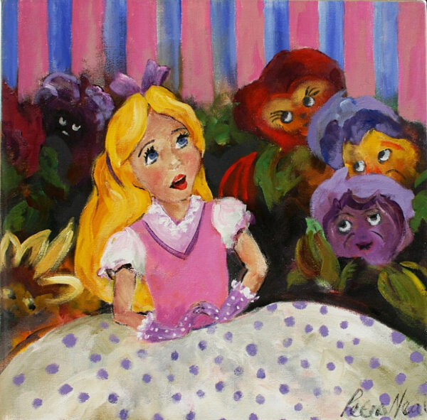 {je_artwork_artwork_medium_id}  {je_artwork_artwork_category_id} titled Alice in Wonderland- talking flowers