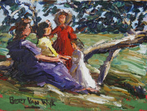 {je_artwork_artwork_medium_id}  {je_artwork_artwork_category_id} titled Sitting with the girls