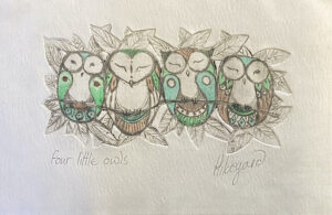 {je_artwork_artwork_medium_id}  {je_artwork_artwork_category_id} titled Four Little Owls