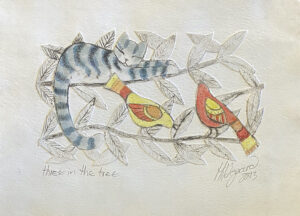 {je_artwork_artwork_medium_id}  {je_artwork_artwork_category_id} titled Three in the Tree
