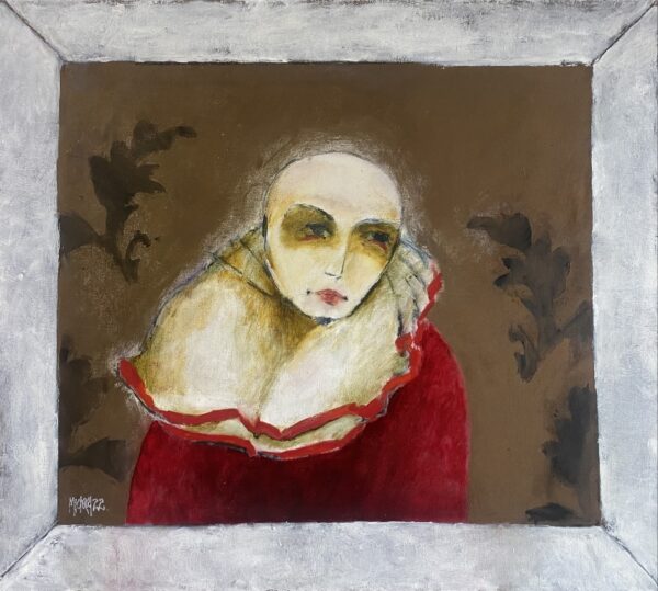 {je_artwork_artwork_medium_id}  {je_artwork_artwork_category_id} titled N Raam in Wit vir n Pierrot