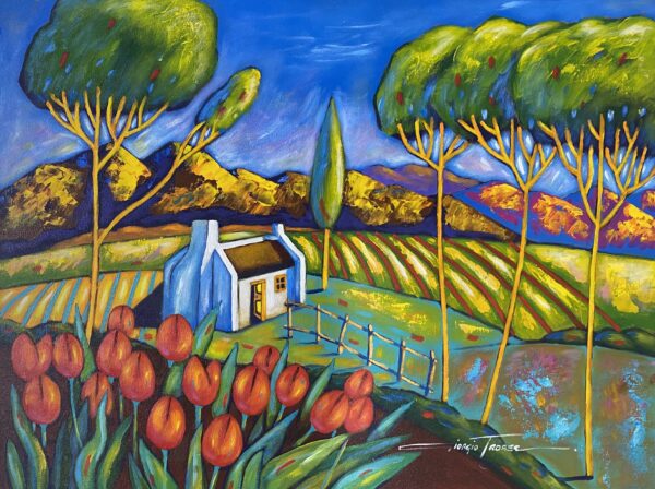 {je_artwork_artwork_medium_id}  {je_artwork_artwork_category_id} titled Tulips in Landscape