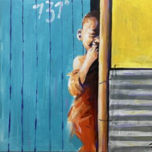 Hiding behind Door