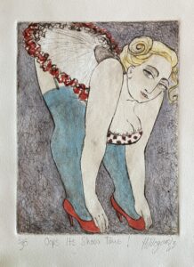 {je_artwork_artwork_medium_id}  {je_artwork_artwork_category_id} titled Oops. It’s Show time – 2/30