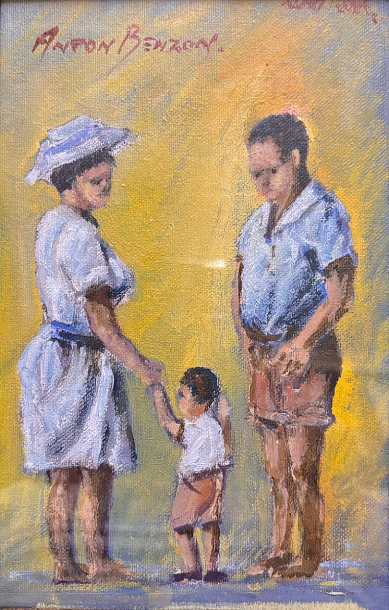 Oil on board  Painting titled c Family