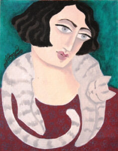 {je_artwork_artwork_medium_id}  {je_artwork_artwork_category_id} titled Grey cat red dress
