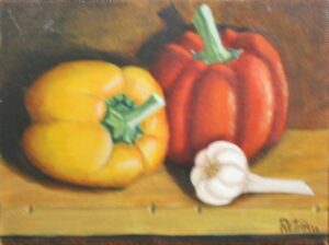 {je_artwork_artwork_medium_id}  {je_artwork_artwork_category_id} titled Peppers & garlic U/F