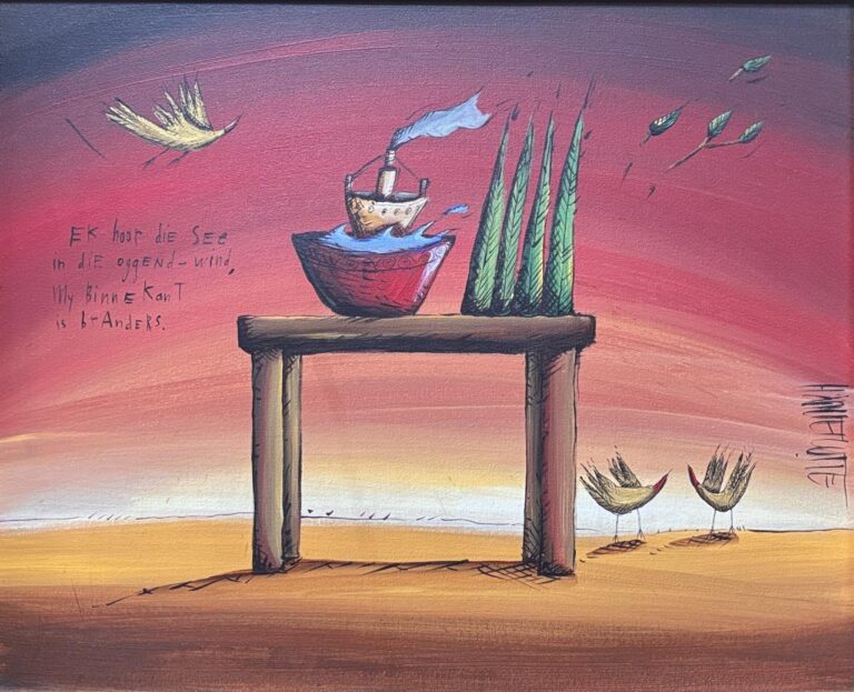 Acrylic on stretched canvas  Painting titled @ Ek hoor die see