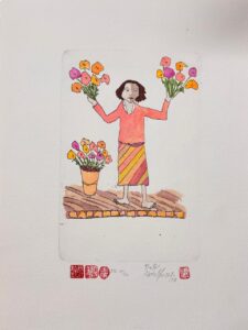 {je_artwork_artwork_medium_id}  {je_artwork_artwork_category_id} titled @ Flowers for all! 35/120 u/f
