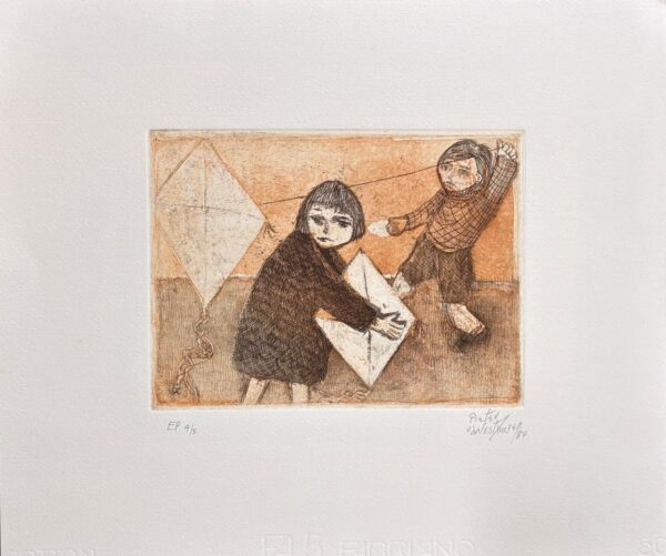 {je_artwork_artwork_medium_id}  {je_artwork_artwork_category_id} titled @ Kids with kites AP4/5 u/f