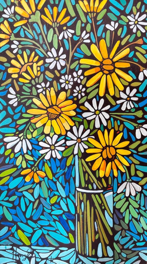 {je_artwork_artwork_medium_id}  {je_artwork_artwork_category_id} titled @ Abstract flowers u/f