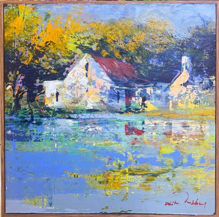 Oil on Stretched Canvas  Painting titled Little white house