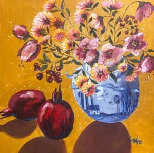 {je_artwork_artwork_medium_id}  {je_artwork_artwork_category_id} titled Pomegranates & delft