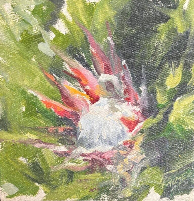 Acrylic on stretched canvas  Painting titled (c) Protea splendour u/f
