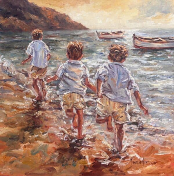 {je_artwork_artwork_medium_id}  {je_artwork_artwork_category_id} titled (c) 3 Boys on the beach u/f