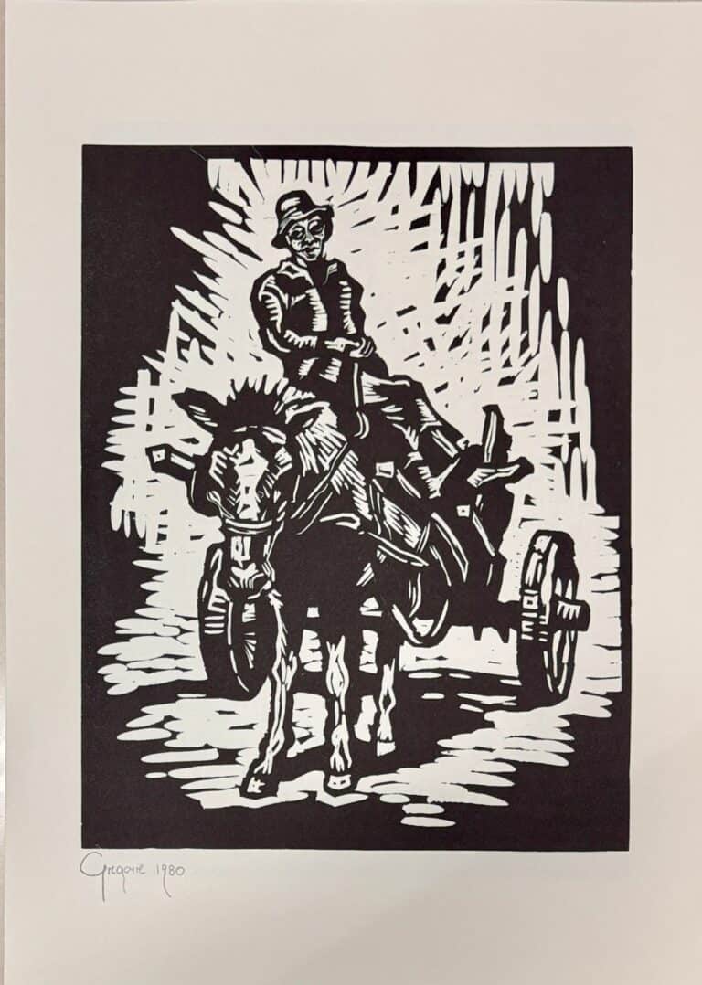 Etch Painting titled Donkey cart
