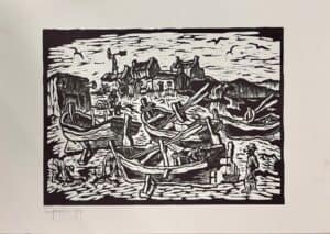 {je_artwork_artwork_medium_id}  {je_artwork_artwork_category_id} titled Fishing boats on the beach