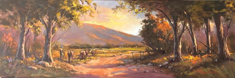Oil on Stretched Canvas  Painting titled Cattle in a landscape