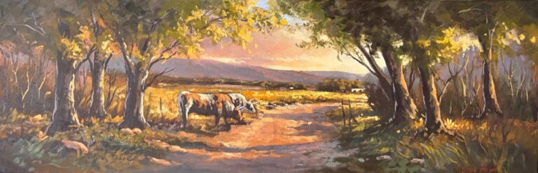 Oil on Stretched Canvas  Painting titled Cattle in a landscape