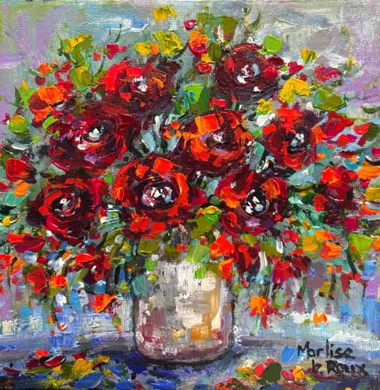 Acrylic on stretched canvas  Painting titled Red flowers