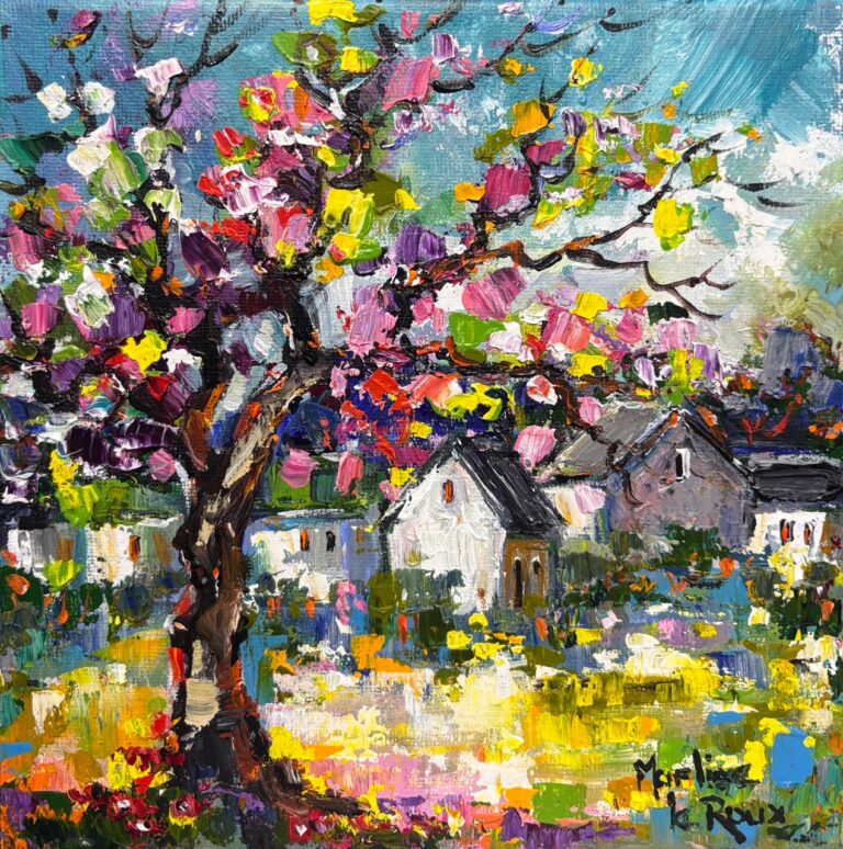 Acrylic on stretched canvas  Painting titled Pink blossoms