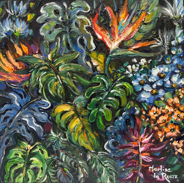 Acrylic on stretched canvas  Painting titled Tropical garden