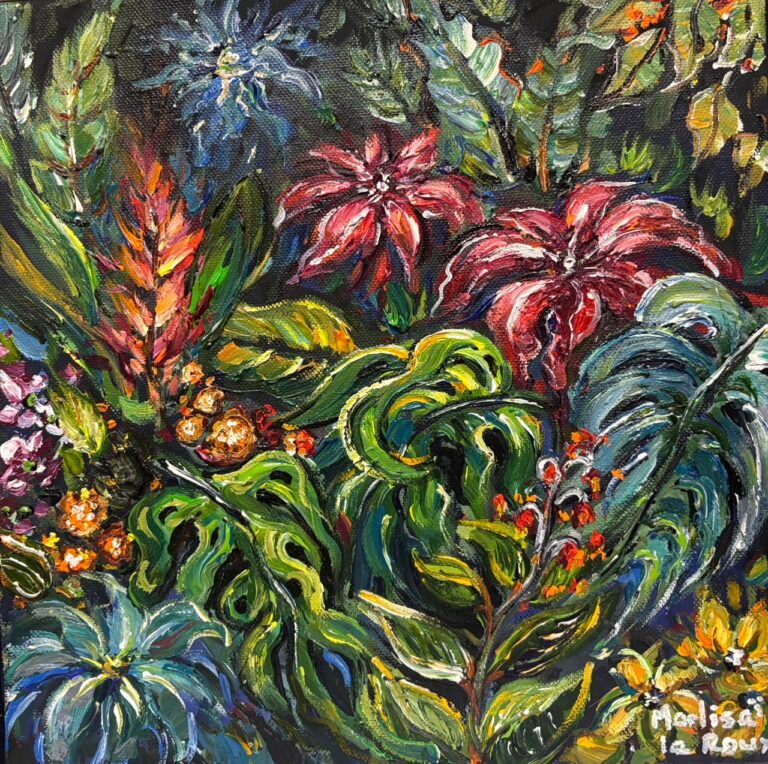 Acrylic on stretched canvas  Painting titled Tropical garden