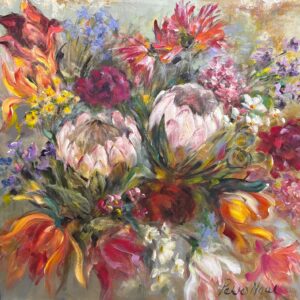 Petro Neal, Alice Art Gallery, Proteas and field flowers, South African Art