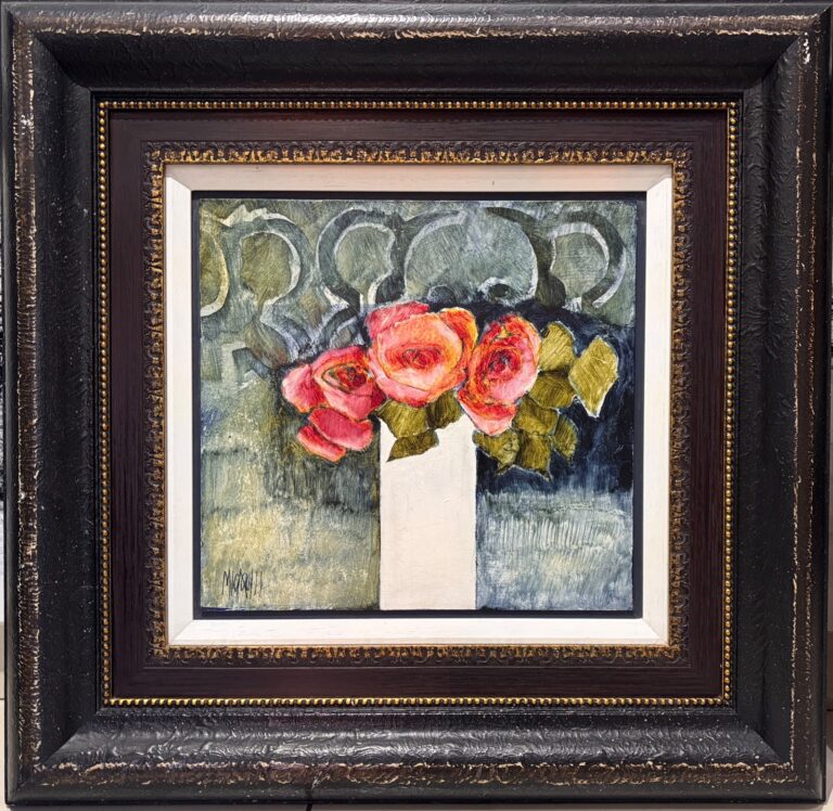 Oil on board  Painting titled Roses