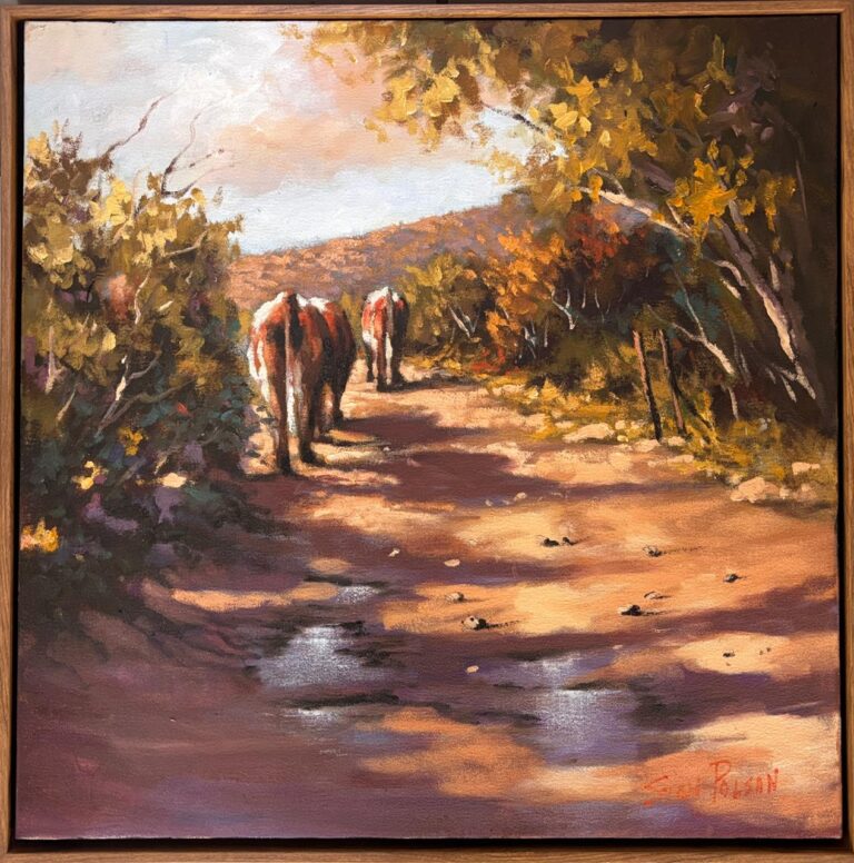 Oil on Stretched Canvas  Painting titled Cattle landscape