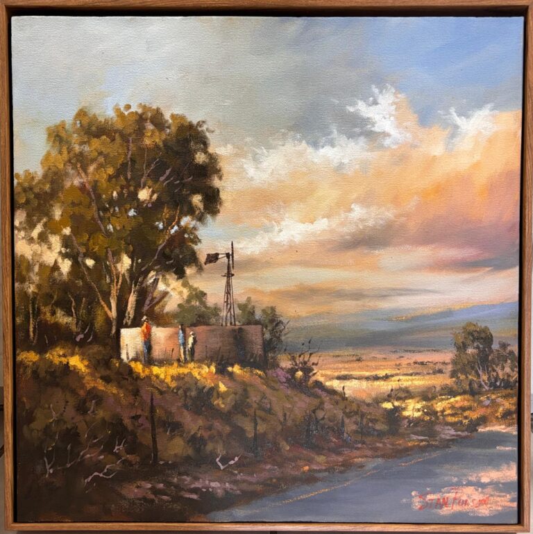 Oil on Stretched Canvas  Painting titled At the dam