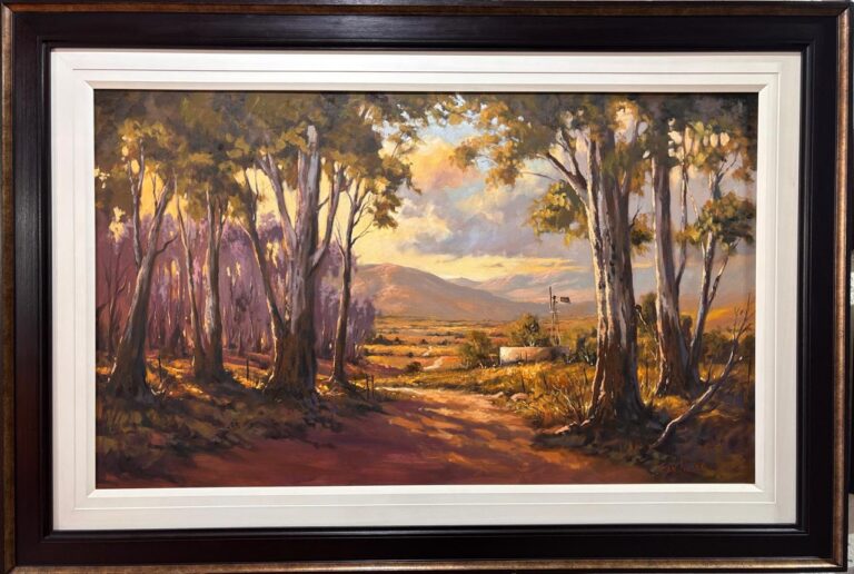 Oil on Stretched Canvas  Painting titled Road between the trees