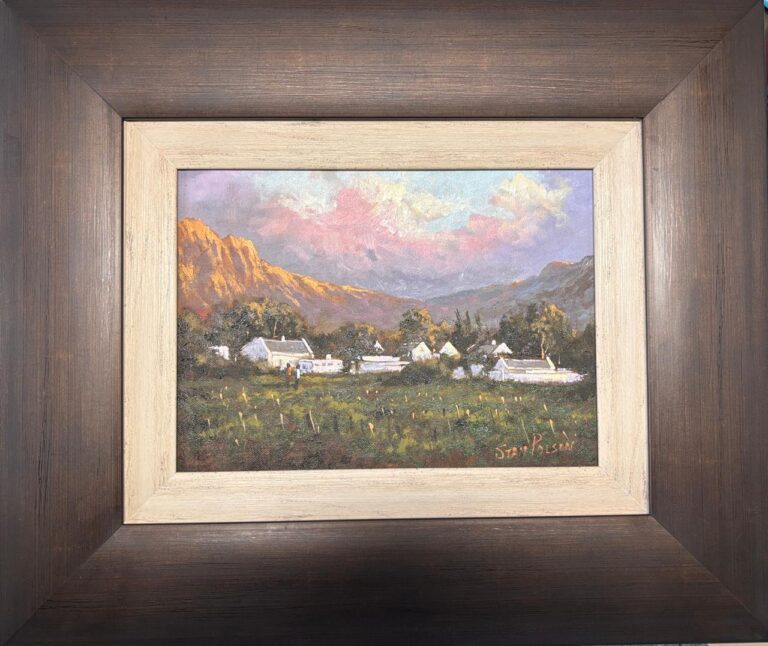 Oil on board  Painting titled Town