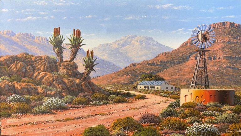 Oil on Stretched Canvas  Painting titled Windmill landscape