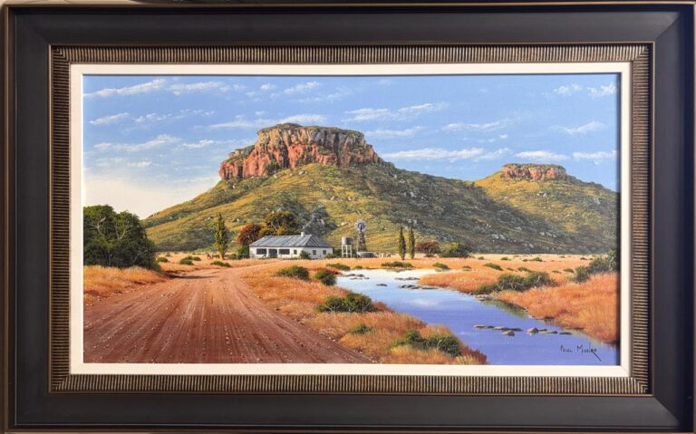 Oil on Stretched Canvas  Painting titled Mountain and river