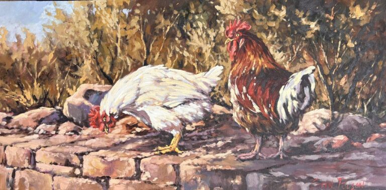 Oil on Stretched Canvas  Painting titled Chickens