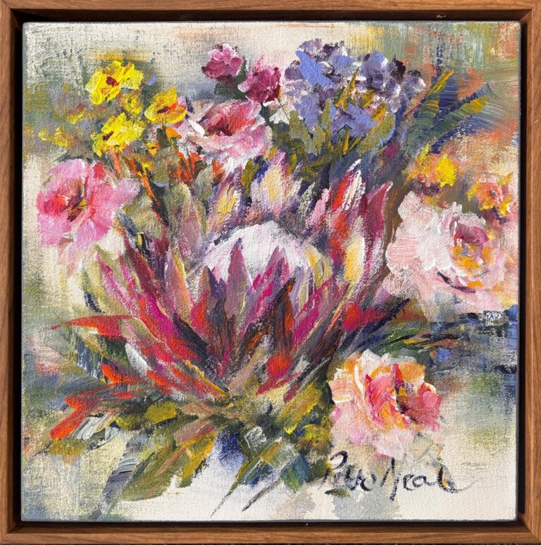 Acrylic on stretched canvas  Painting titled Mixed flowers