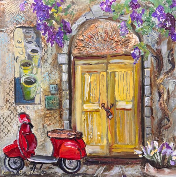 {je_artwork_artwork_medium_id}  {je_artwork_artwork_category_id} titled Scooter at the door