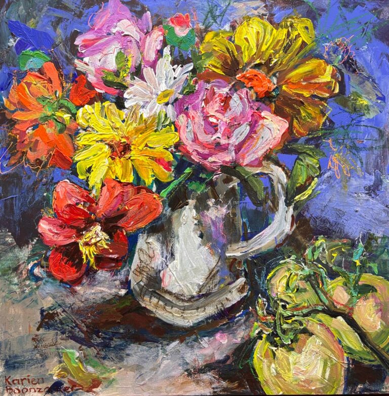 Acrylic on board  Painting titled Green tomatoes