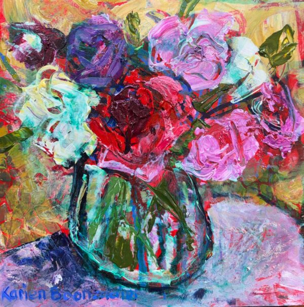 {je_artwork_artwork_medium_id}  {je_artwork_artwork_category_id} titled Roses in glass pot
