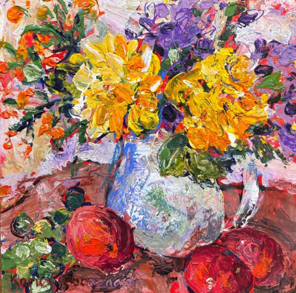 {je_artwork_artwork_medium_id}  {je_artwork_artwork_category_id} titled Yellow Dahlias and tomatoes